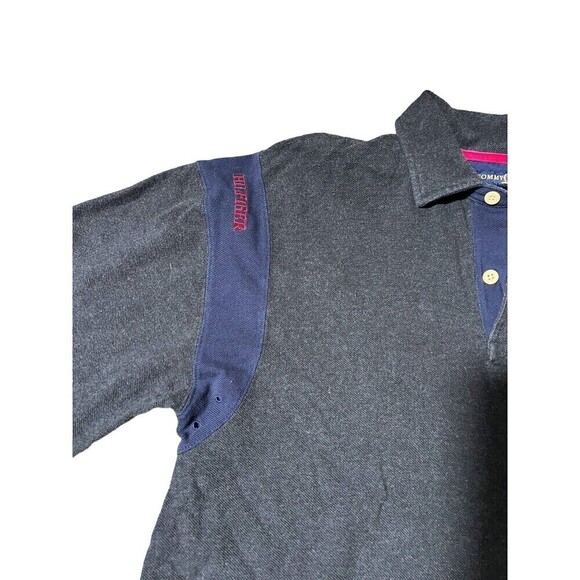 Tommy Hilfiger Polo Rugby Shirt Long Sleeve Logo Cotton Gray/Red/Navy  Large - Picture 3 of 8